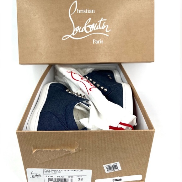 Christian Louboutin F.A.V Fique A Vontade Denim Spike Sneakers EU 38 - US 8 - Picture 2 of 11